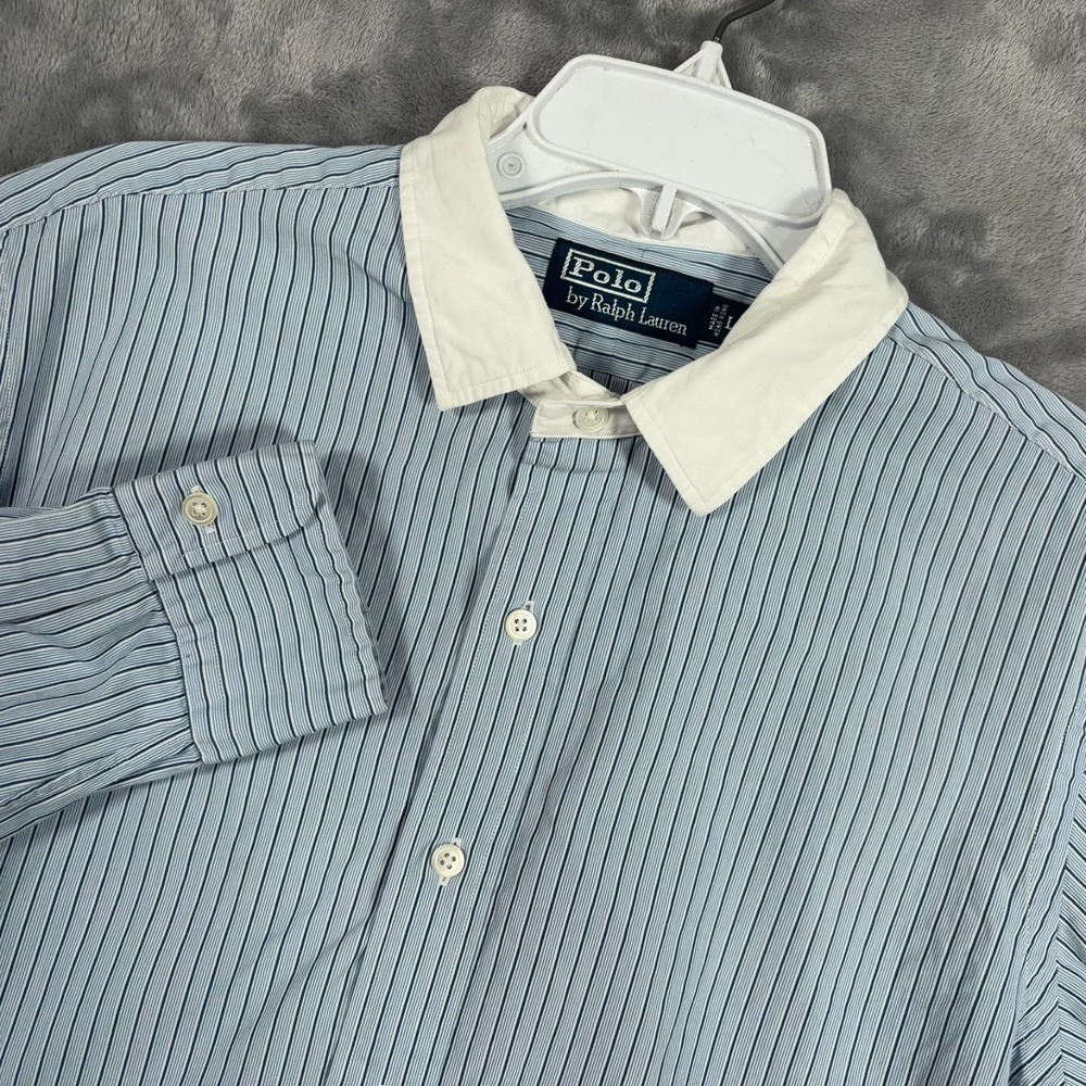 Polo Ralph Lauren Contrast Collar Shirt Mens Large Button Up Blue Striped White